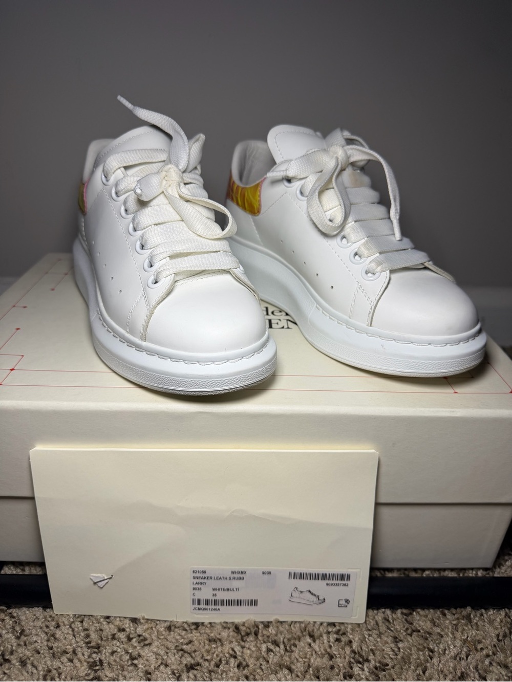 Alexander McQueen Larry Oversized Sneakers White Pink Yellow Size 35